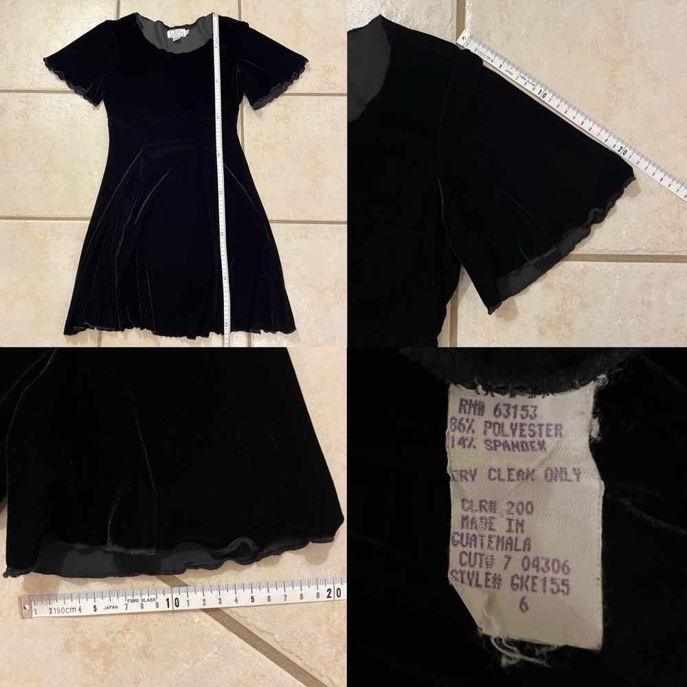 Caren Desiree Company 90s Black Velour Velvet Scalloped Mini Dress Size 10 - Picture 4 of 8